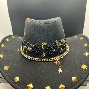 Studded Black and Gold Women's Fedora Cowboy Hat